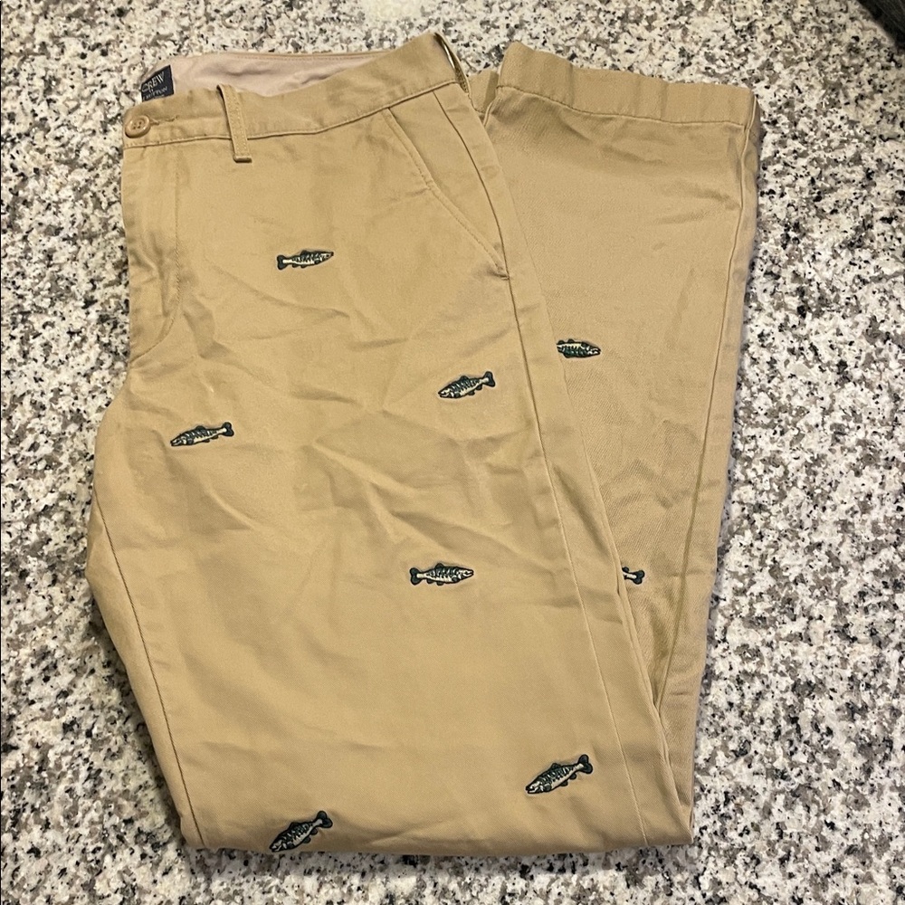 J. Crew Tan Khakis with Bass Embroidery